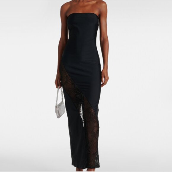 Rotate Strapless Stretch Jersey Maxi Tube Dress Lace Inserts - Picture 1 of 9